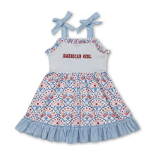 Load image into Gallery viewer, American Girl embroidery flag bow 4th of july dresses