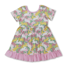 Load image into Gallery viewer, Short sleeves rabbit camo ruffle kids girls Easter dress