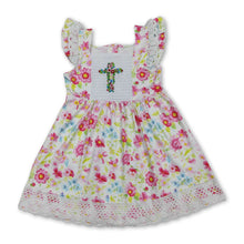 Load image into Gallery viewer, Floral flutter sleeves cross embroidery girls Easter dresses