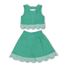 Load image into Gallery viewer, Sleeveless green crop top plaid bow skirt kids girls active set