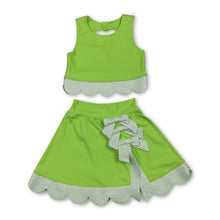 Load image into Gallery viewer, Lime green sleeveless bow scallop kids girls active wear set