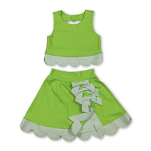 Load image into Gallery viewer, Lime green sleeveless bow scallop kids girls active wear set