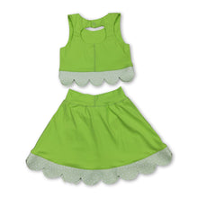 Load image into Gallery viewer, Lime green sleeveless bow scallop kids girls active wear set