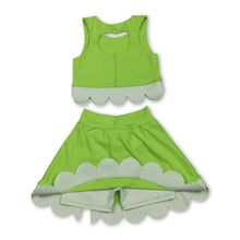 Load image into Gallery viewer, Lime green sleeveless bow scallop kids girls active wear set