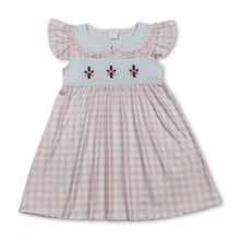 Load image into Gallery viewer, Pink plaid flutter sleeves cross embroidery girls Easter dress