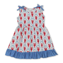 Load image into Gallery viewer, Sleeveless blue ruffle bow crawfish kids girls dresses
