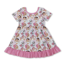 Load image into Gallery viewer, Short sleeves pink ruffle kids girls music dresses
