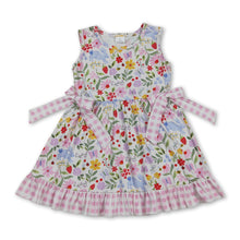 Load image into Gallery viewer, Sleeveless floral rabbit bow plaid ruffle girls Easter dress