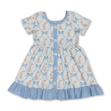 Load image into Gallery viewer, Short sleeves blue bow rabbit ruffle girls Easter dresses