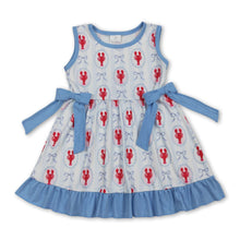 Load image into Gallery viewer, Sleeveless light blue bow ruffle crawfish kids girls dresses