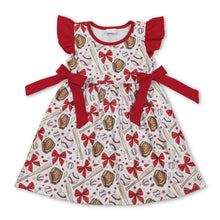Load image into Gallery viewer, Red bow flutter sleeves baseball kids girls dresses