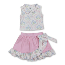 Load image into Gallery viewer, Sleeveless bow floral top ruffle skirt girls activewear set