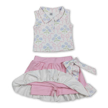Load image into Gallery viewer, Sleeveless bow floral top ruffle skirt girls activewear set