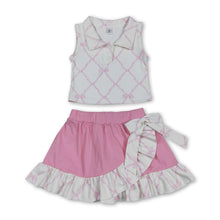 Load image into Gallery viewer, Sleeveless pink bow top ruffle skirt girls activewear set