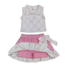 Load image into Gallery viewer, Sleeveless pink bow top ruffle skirt girls activewear set