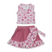 Load image into Gallery viewer, Sleeveless plaid bow top ruffle skirt girls activewear set