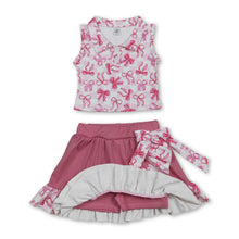 Load image into Gallery viewer, Sleeveless plaid bow top ruffle skirt girls activewear set