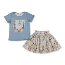 Load image into Gallery viewer, Rabbit cross bleached top skirt kids girls Easter outfits