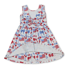 Load image into Gallery viewer, Sleeveless floral flag bow girls 4th of july athletic dresses