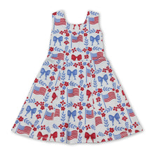 Load image into Gallery viewer, Sleeveless floral flag bow girls 4th of july athletic dresses