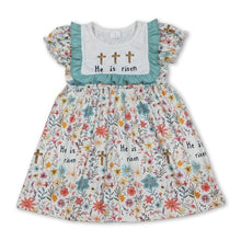 Load image into Gallery viewer, He is risen cross floral kids girls Easter dresses