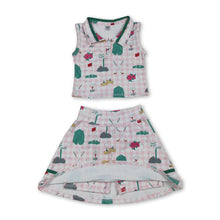 Load image into Gallery viewer, Sleeveless pink plaid golf polo shirt skirt girls active yoga set