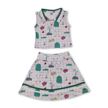 Load image into Gallery viewer, Sleeveless pink plaid golf polo shirt skirt girls active yoga set