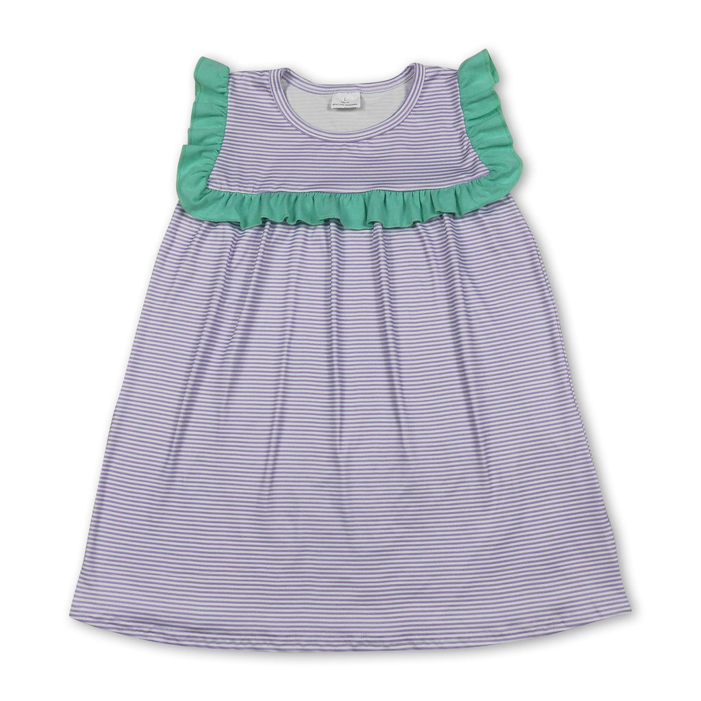 Sleeveless ruffle stripe baby girls summer dresses