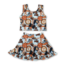 Load image into Gallery viewer, Sleeveless T dog football top skirt girls active wear set