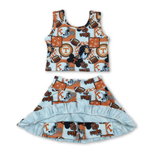 Load image into Gallery viewer, Sleeveless T dog football top skirt girls active wear set