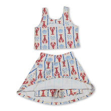 Load image into Gallery viewer, Sleeveless crawfish bow top skirt girls active wear set