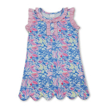Load image into Gallery viewer, Pink ruffle blue floral kids girls summer dresses