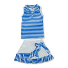 Load image into Gallery viewer, Sleeveless blue stripe polo top skirt girls team activewear outfit