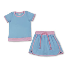 Load image into Gallery viewer, Light blue pink cotton top skirt kids girls summer outfits