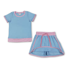 Load image into Gallery viewer, Light blue pink cotton top skirt kids girls summer outfits