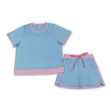 Load image into Gallery viewer, Light blue pink cotton top skirt adult women outfits