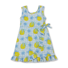 Load image into Gallery viewer, Sleeveless light blue plaid bow lemon girls summer athletic dress