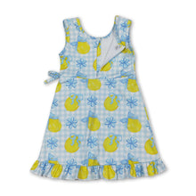 Load image into Gallery viewer, Sleeveless light blue plaid bow lemon girls summer athletic dress