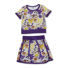 Load image into Gallery viewer, Purple bow tiger top skirt girls team active wear set