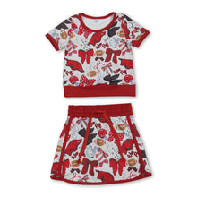 Load image into Gallery viewer, Short sleeves hogs bow top skirt girls team active wear set