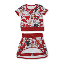 Load image into Gallery viewer, Short sleeves hogs bow top skirt girls team active wear set