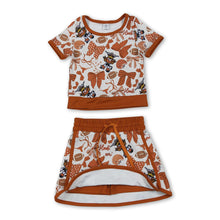 Load image into Gallery viewer, Short sleeves football bow top skirt girls team active wear set