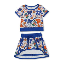 Load image into Gallery viewer, Blue bow crocodile top skirt girls team active wear set
