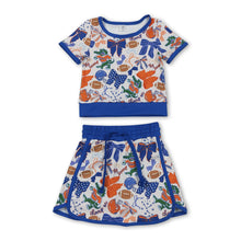 Load image into Gallery viewer, Blue bow crocodile top skirt girls team active wear set