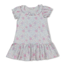 Load image into Gallery viewer, Short sleeves pink lavender floral ruffle girls dress