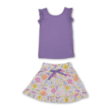 Load image into Gallery viewer, Sleeveless lavender top floral skirt girls active wear set