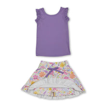 Load image into Gallery viewer, Sleeveless lavender top floral skirt girls active wear set