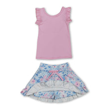 Load image into Gallery viewer, Sleeveless pink top floral skirt girls active wear set