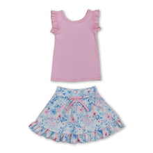 Load image into Gallery viewer, Sleeveless pink top floral skirt girls active wear set