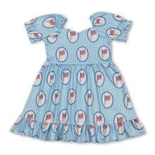Load image into Gallery viewer, Short sleeves stripe flag ruffle girls 4th of july dresses